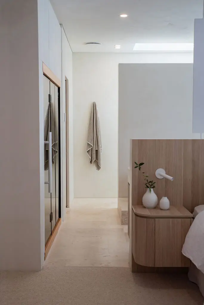 Towel hanging on a wall hook in luxury bathroom