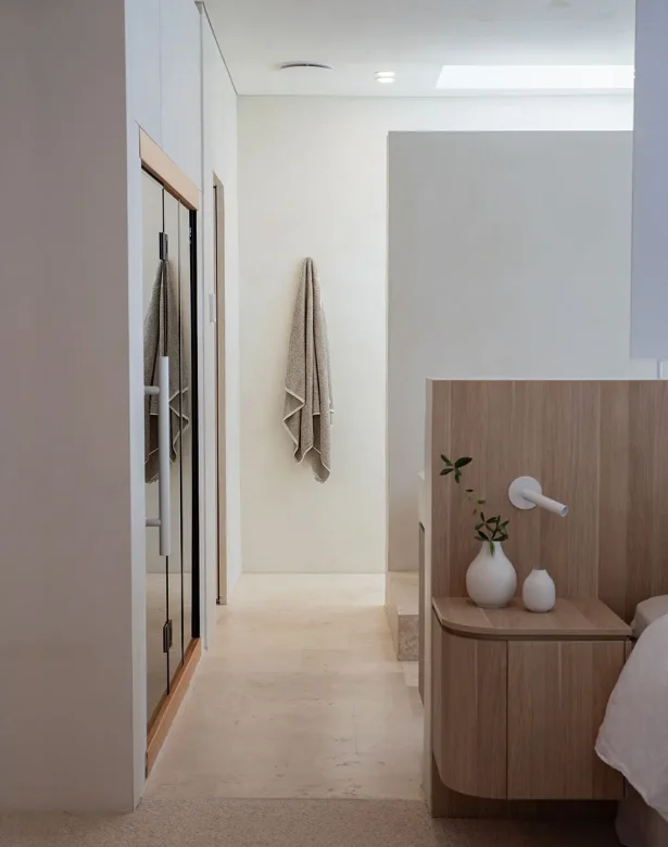 Towel hanging on a wall hook in luxury bathroom