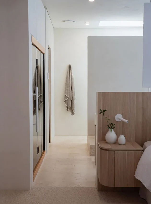 Towel hanging on a wall hook in luxury bathroom