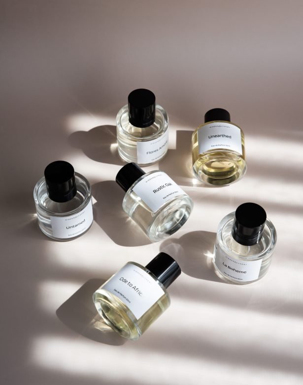 6 luxury fragrance bottles by hidden alchemy photographed by Hue & Luxe Creative